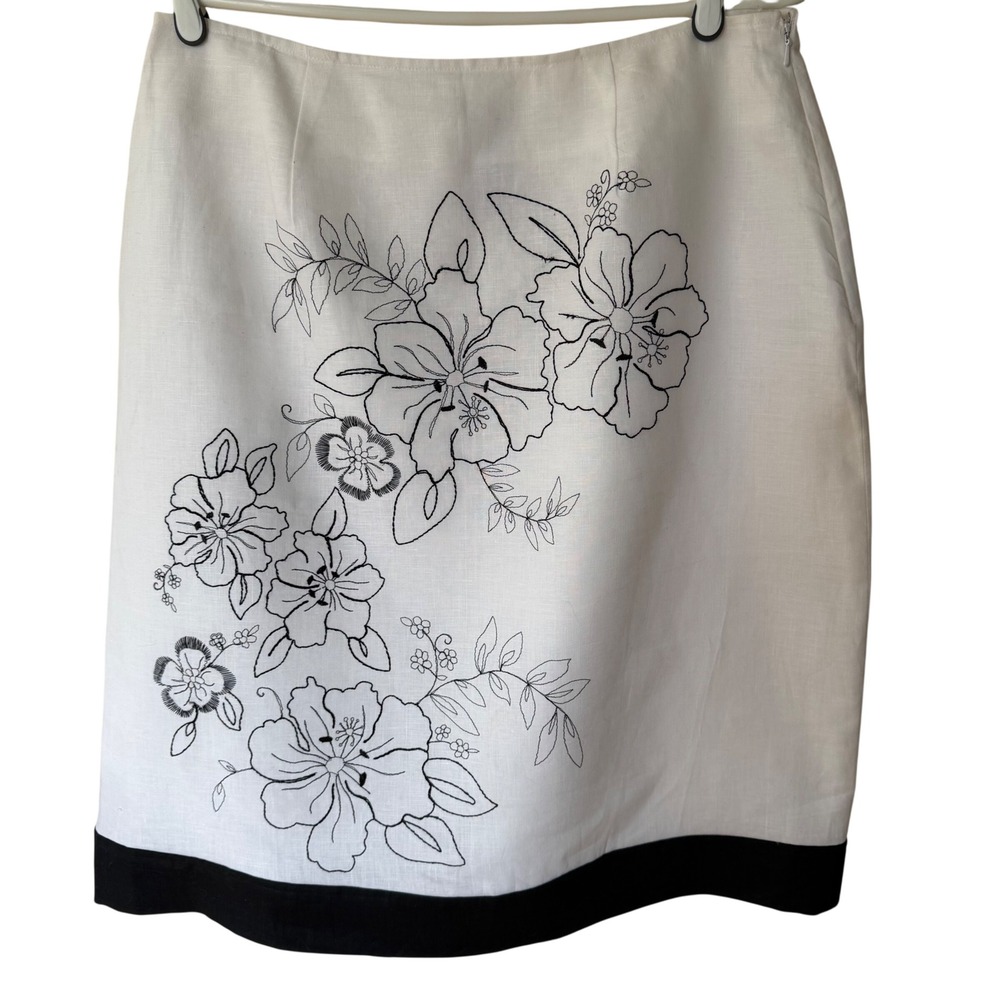 Deane & White Womens White Linen Floral Embroidered Pencil Skirt Size‎ 10